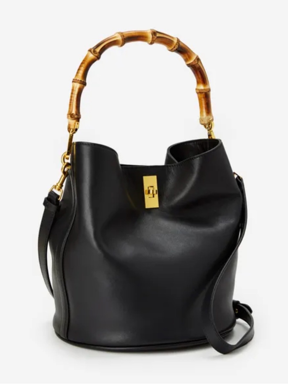 J. McLaughlin Black Leather Bamboo-Handle Bucket Bag